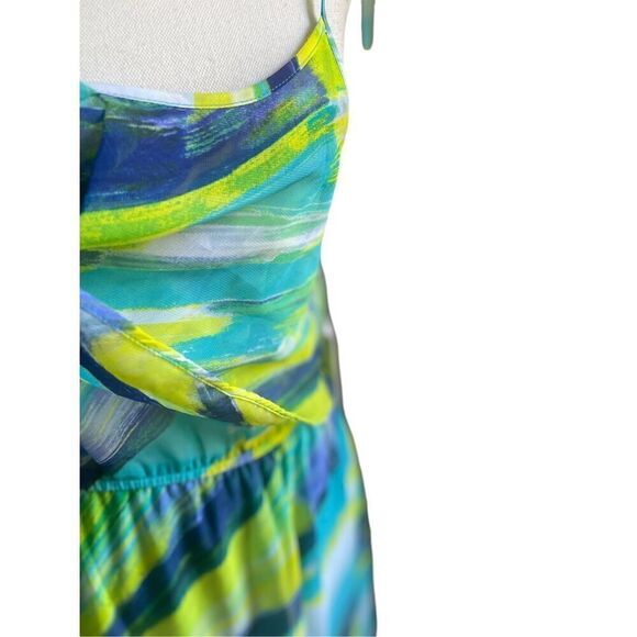 NWT Calvin Klein Spaghetti Strap Maxi Dress Blue/ Green Size 6 ruffled layer - Picture 3 of 13
